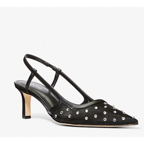 Michael Kors Alora Crystal Embellished Mesh Slingback Pump In Black Sz 8 New - Picture 1 of 8